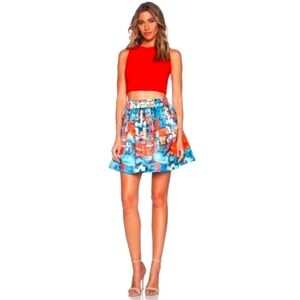 Alice + Olivia Red and Blue Abstract Mini Skirt